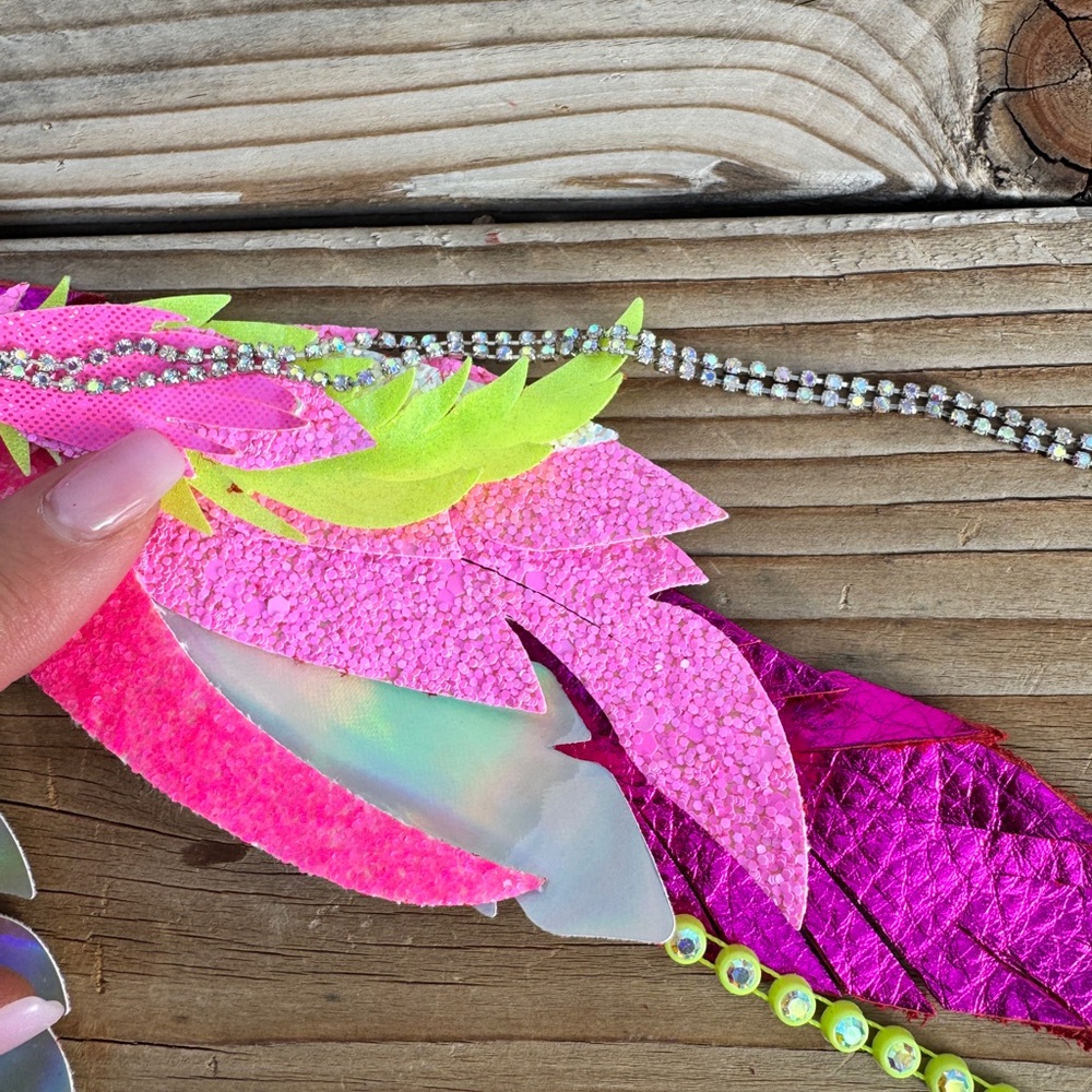 Keep It Gypsy Long Feather Earrings – Neon Pink & Yellow Western Boho Cowgirl - Picture 4 of 7